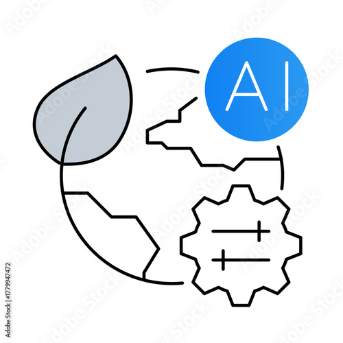 AI Environment Control – Using AI to Regulate Environmental Systems and Optimize Energy Efficiency. Vector icons.