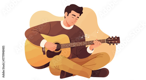 Vector Illustration of Man Playing Guitar in Modern Stylized Design with Warm Earth Tone Colors