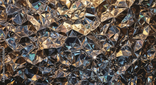 Sparkling Facets: A mesmerizing close-up of a shimmering, crystallized surface, its geometric facets catching and refracting light in a dazzling display.
