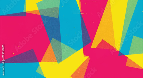 Colorful Geometric Composition: A dynamic composition of overlapping geometric shapes in an explosion of vibrant colors, creating a visually engaging and modern abstract design.