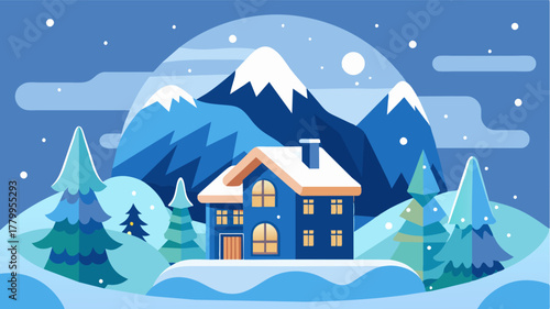 A cozy apartment nestled in the heart of a ski resort town becomes a winter wonderland for remote workers seeking a change of scenery during the cold season.. Vector illustration