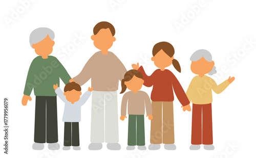 三世代揃った家族のイラスト