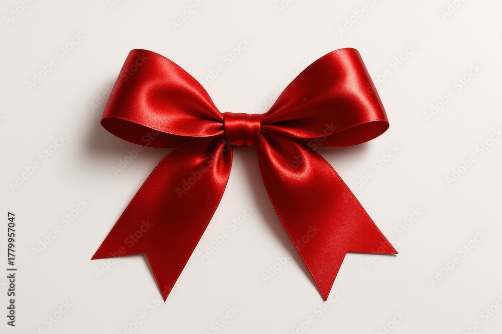 Fototapeta premium Shiny red satin gift bow with gentle shadows isolated on clean white background