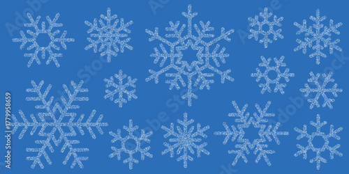 Set of snowflakes, vector illustration, winter background