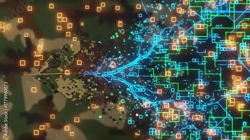 Cyber Warfare Concept - Digital Attack on Military Systems.
