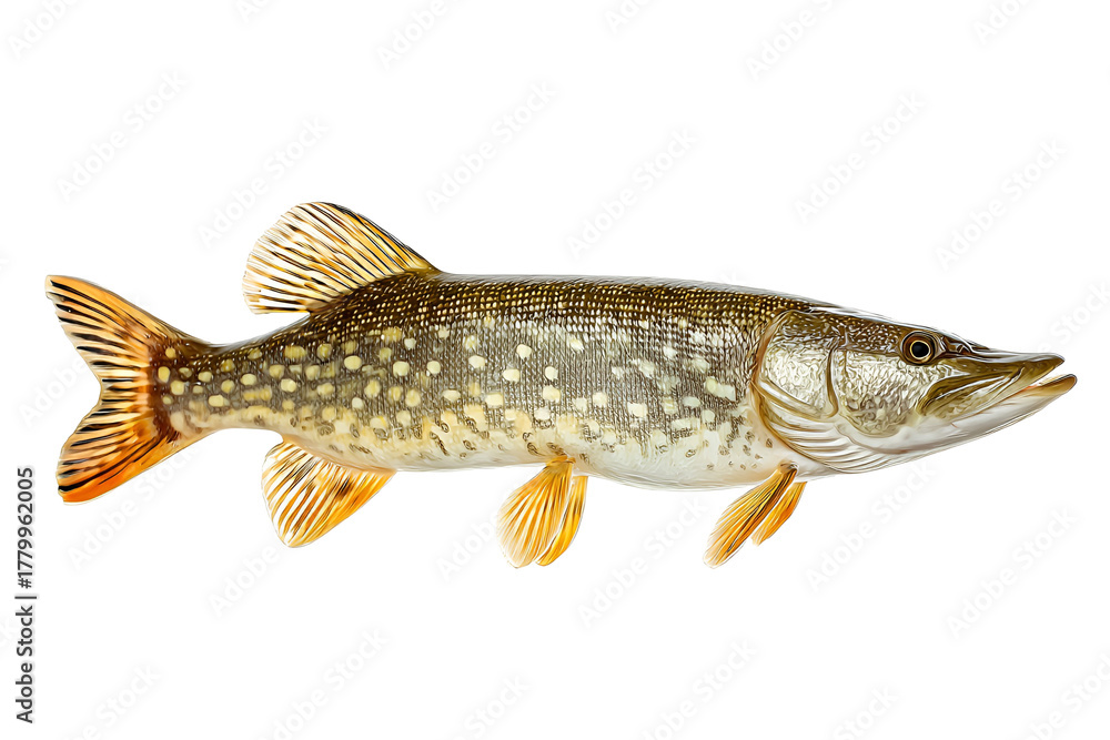 Fototapeta premium Northern pike fish isolated on black background studio shot