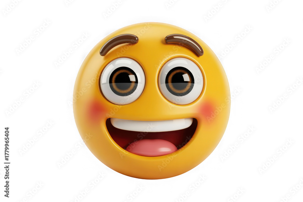 Fototapeta premium Joyful 3d rendered emoji character with bright cheeks and wide smile