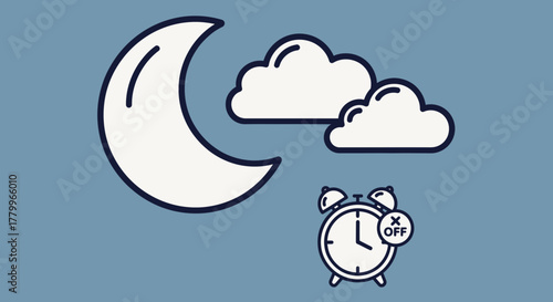 Sleep and Wake Up Icons Set Moon, Cloud, and Alarm Clock Illustration