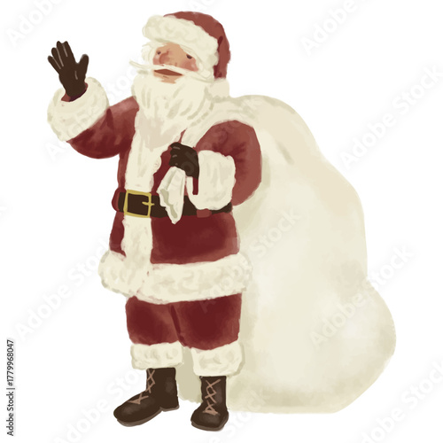 手を振るサンタクロース（水彩タッチ）のベクターイラスト