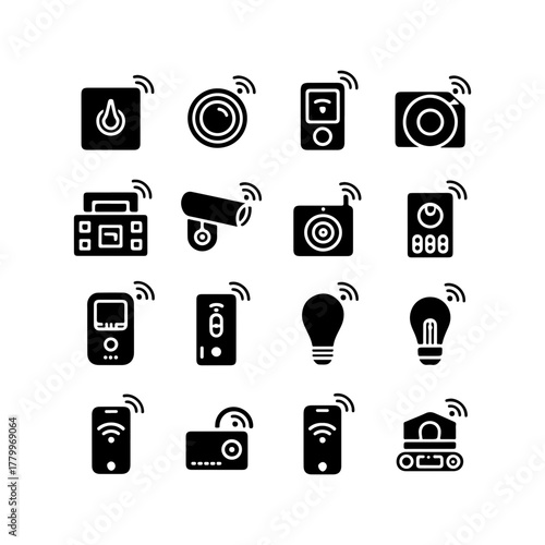 Collection of sixteen smart home automation icons