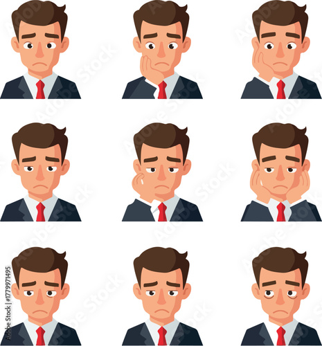 Man In Suit Showing Sad Emotions And Boredom Vector Flat Design