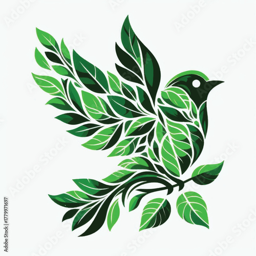 Green Leaf Bird Symbol of Nature and Environmental Harmony.