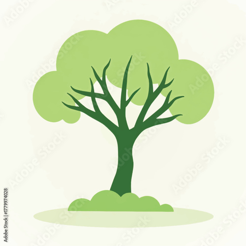 Stylized Green Tree with Branches and Leaves.