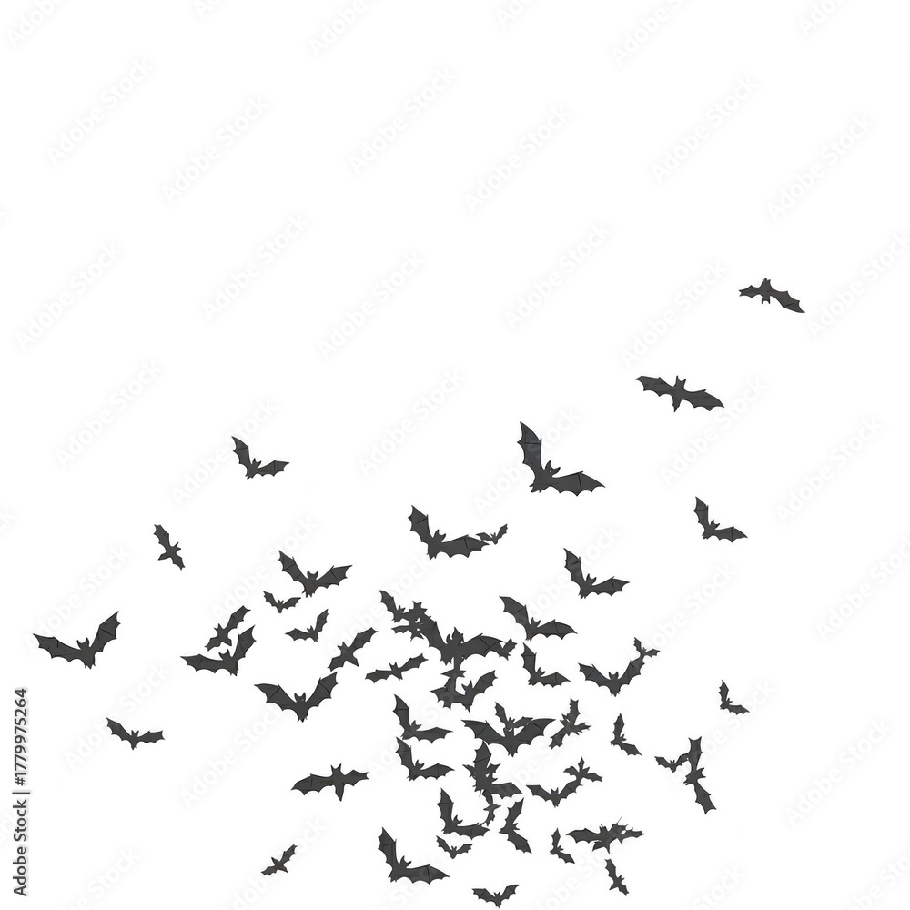 Fototapeta premium Bat swarm flying at night isolated on transparent background