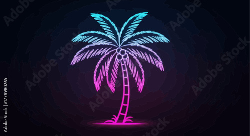 Neon Palm Tree Silhouette: Tropical Vibe Illustration on Dark Background