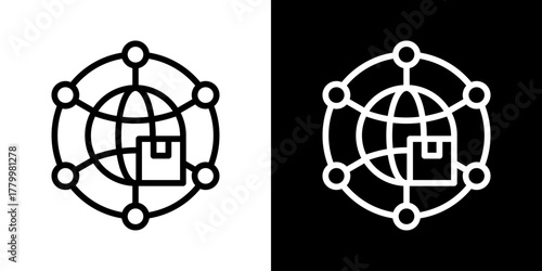 Distribution Network Icon Of Line Black And White Style 