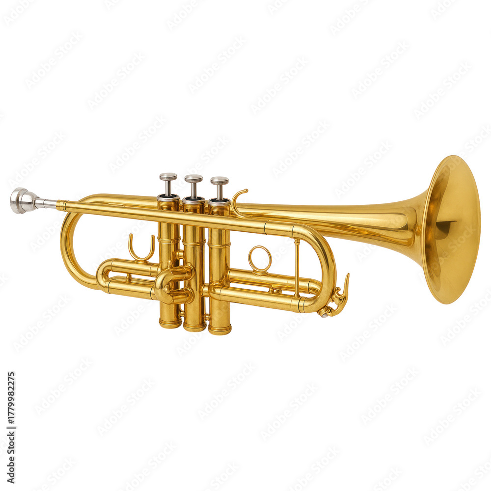 Obraz premium Yellow Brass Trumpet Isolated on Transparent Background