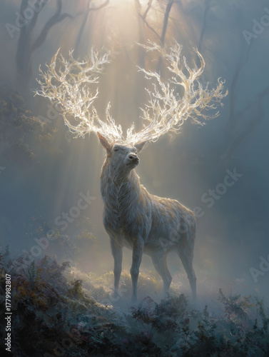 Magical Forest Stag Radiant Antlers Dreamscape