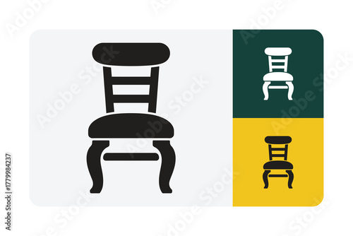 Elegant chair icon with classic design in black and white, symbolizing comfort, style and refined living, perfect for interior design projects