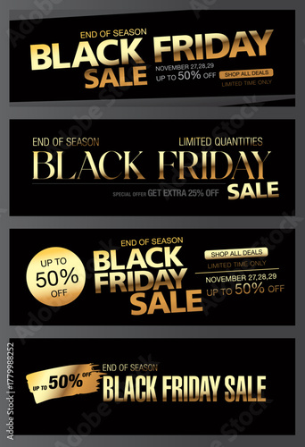 Black friday sale golden banner layout design