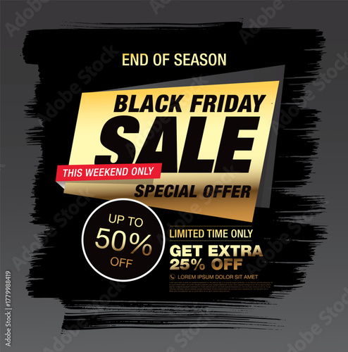 Black friday sale golden banner layout design