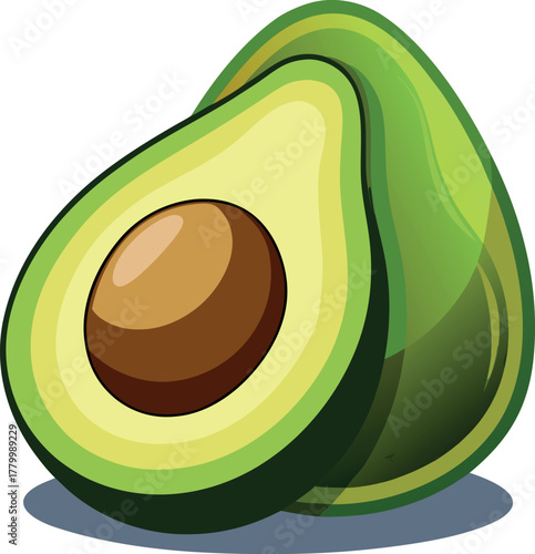 A sliced avocado reveals its vibrant green flesh and large seed