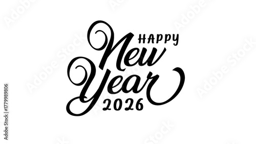 Happy new year 2026 text animation suitable for new years eve greeting cards and party invitations.