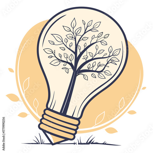 Light bulb with tree inside, concept of green energy and eco friendly lifestyle