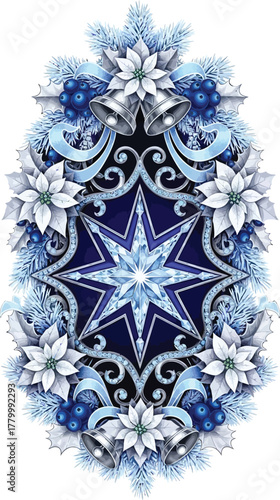 Intricate Christmas Ornament with Star Flowers and Bells for Holiday Season