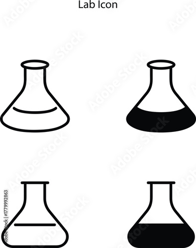 Erlenmeyer flask vector icon and black design isolated on a white background.