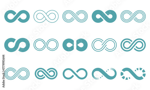 Collection of Various Infinity Symbols in Teal Color.