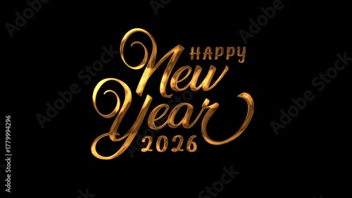Elegant gold lettering happy new year 2026. Suitable for new years eve party invitations, social media posts, banners, and greeting cards.