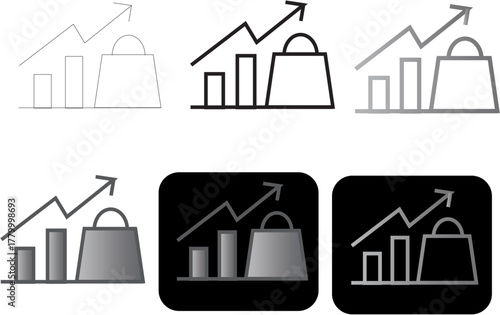 Shopping traffic growth icon set Representing rising sales and business expansion with minimalist designs