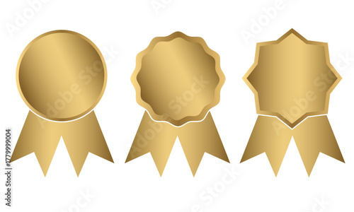 Blank gold medals with realistic 3D vector illustration. First, second and third place medals or buttons isolated on white background. eps 10