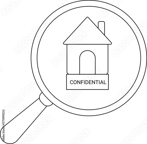 House with Confidential tag inside magnifying glass