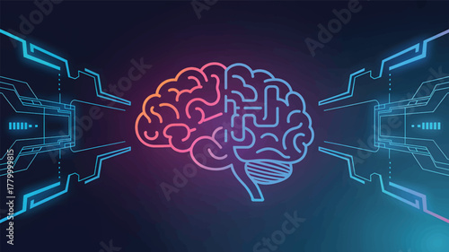Neon Brain Circuitry With Gradient Glow technology