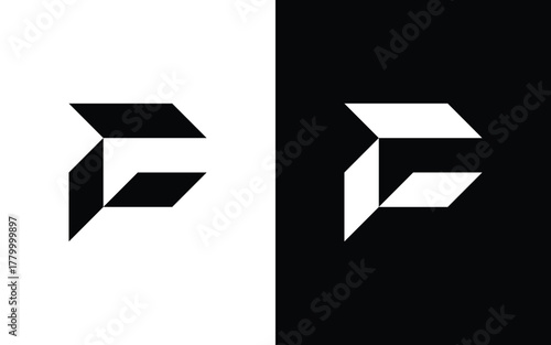 Modern geometric letter F logo with sharp angular shapes and minimalist symmetry. Perfect for tech, esports, or creative branding. Editable EPS vector design for professional use
