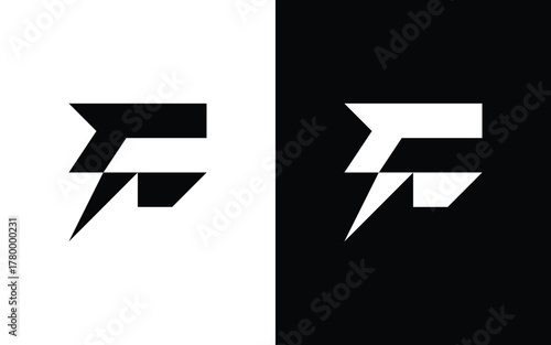 Modern geometric letter F logo with sharp angular shapes and minimalist symmetry. Perfect for tech, esports, or creative branding. Editable EPS vector design for professional use