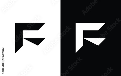 Modern geometric letter F logo with sharp angular shapes and minimalist symmetry. Perfect for tech, esports, or creative branding. Editable EPS vector design for professional use