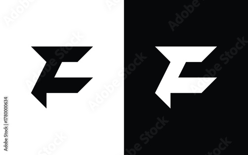 Modern geometric letter F logo with sharp angular shapes and minimalist symmetry. Perfect for tech, esports, or creative branding. Editable EPS vector design for professional use