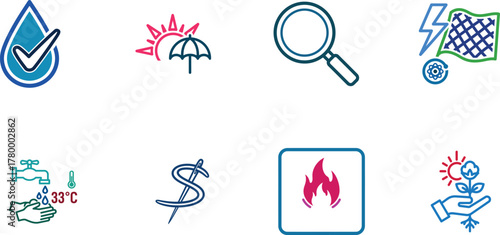 Collection of symbolic icons representing various properties and processes beautifully displayed