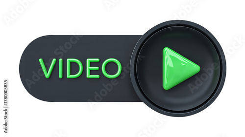 Modern video play button icon in black and green color for media and streaming design
