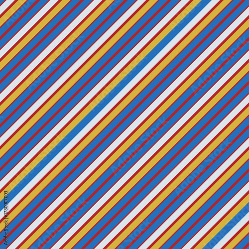 Bold high contrast seamless pattern of diagonal stripes in primary colors blue yellow red The energetic retro look is ideal for sports apparel backpacks packaging or bold home textiles Vector