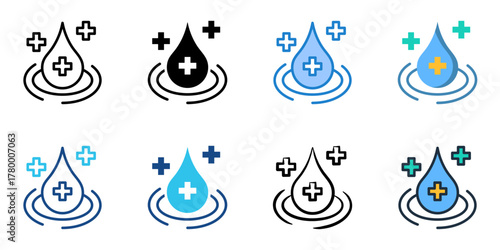 Hydrotherapy icon set multiple style collection 
