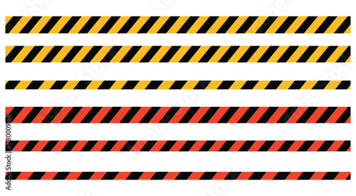 Warning Tape Set Yellow, Black, and Red Diagonal Hazard Stripes