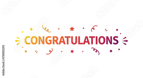 Colorful "Congratulations" Text with Confetti and Stars - Festive Celebration Graphic Design