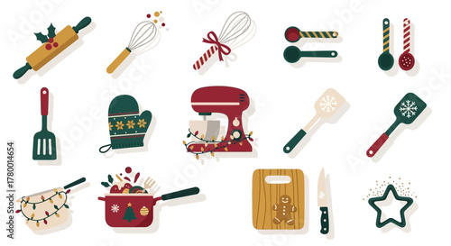 Festive Cooking and Kitchen Vector Icon Set