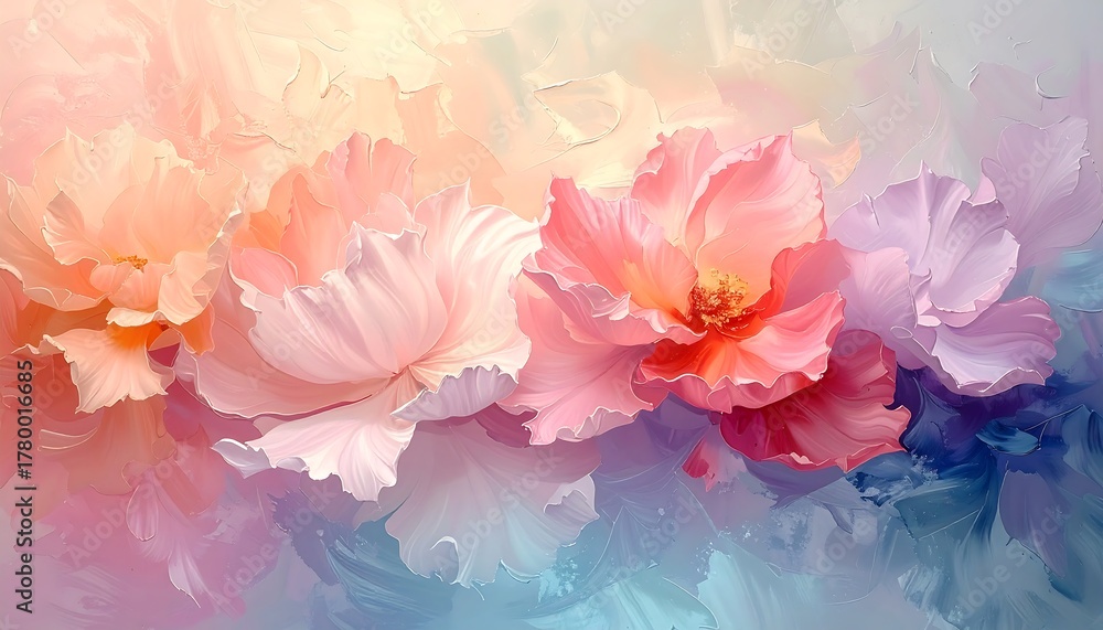 Fototapeta premium Delicate Floral Arrangement in Pastel Hues, Abstract Painting Style.