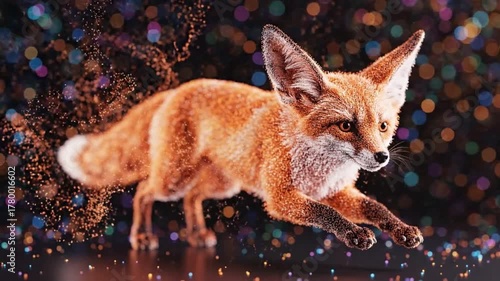 Agile Particle Fox in Mid-Pounce | 4K Looping 3D Orbit Animation for Concepts of Cunning, Strategy, and Agility in Business and Technology