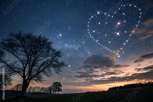 Love heart shapes in night sky as Valentine's Day background - generated by ai